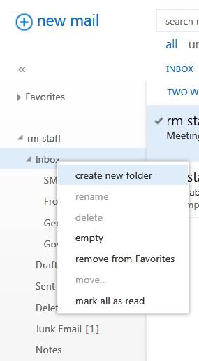 4.6 Creating and using mailbox folders It s useful to create folders in your mail area, to help you organise and search for messages. The left-hand pane displays all the folders you have access to.