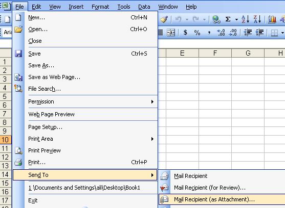 message body you can only send a single sheet while you can send the whole workbook as an attachment. 1. From the shortcut toolbar click on the E-mail icon or from the Menu bar go to File>Send to.