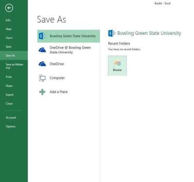 SAVING YOUR DOCUMENT Saving Initially 1. Click on the File tab > Save 2. Microsoft Excel will open a dialog box where you will be prompted to select a save location for your file.
