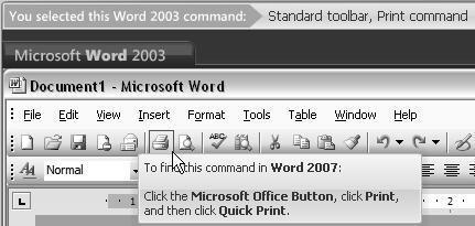 Exercise Use the Interactive Command Reference (continued) 13. Click anywhere to switch back to the Word 2003 view.