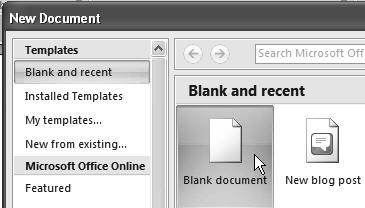 In the New Document window, choose Blank document, and then click the button.