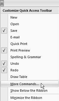 Exercise Customize the Quick Access Toolbar (continued) Finally, we ll use Word Options to remove the Thesaurus command from the