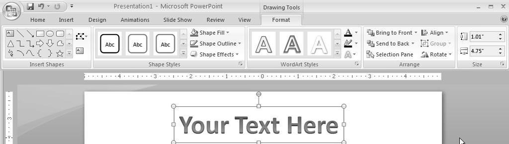 placeholder text with your own words, you use the Drawing Tools, Format toolbar to