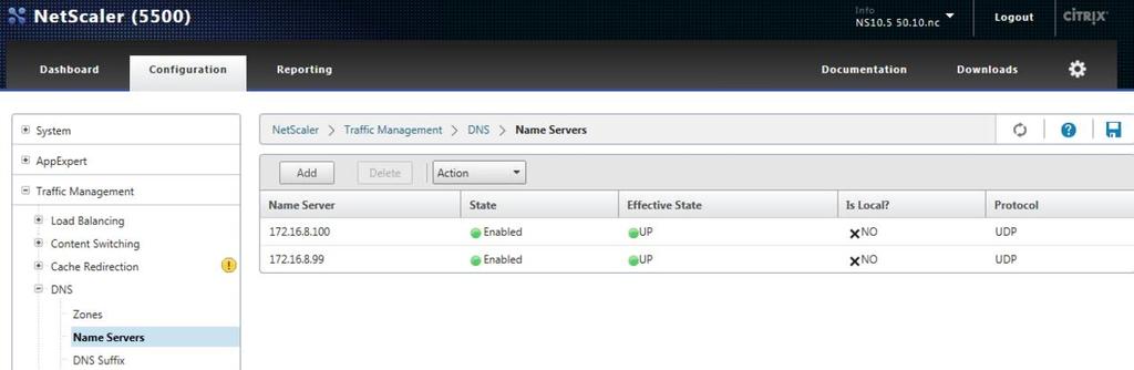 To configure NetScaler DNS settings Configure the NetScaler DNS Name Servers and DNS Suffix pointing to your internal DNS settings.