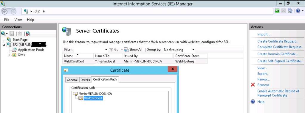 Ensure that you change the SSL port 443 binding to use the newly-added certificate. 1.