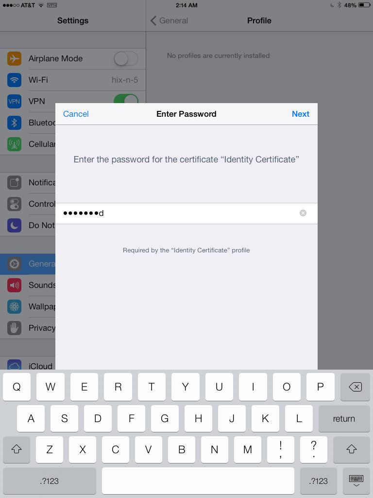 Confirm Password ios will detect that a certificate is being downloaded and