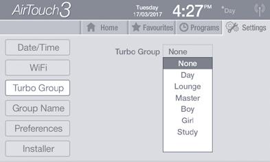 5.4 Turbo Group Touch Turbo Group in the Settings to specify a group as a Turbo Group.