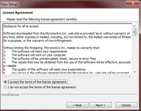 I ACCEPT THE TERMS OF THE LICENSE AGREEMENT and then select