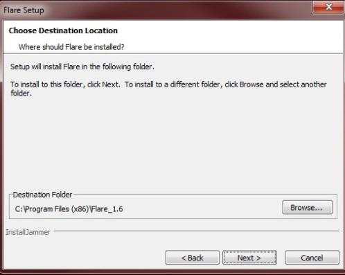 Select a folder you would like to safe the Flare program.