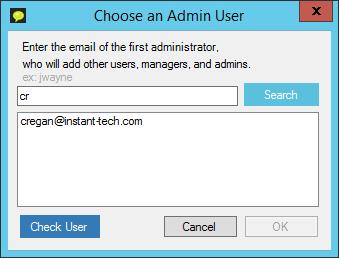 PICK ADMIN USER Chime will need a Lync-enabled account to be configured as the first Admin user of Chime.