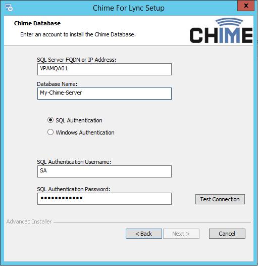 Chime requires read/write access to its own database.