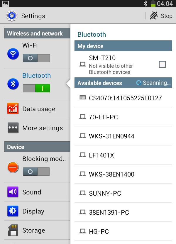 Bluetooth Connection Examples C - 3 Android Pairing Example NOTE To avoid data loss, set KeystrokeDelay on page 1-10 to 70 ms before pairing with the Android. 1. Press the scan button (+) to wake the scanner.