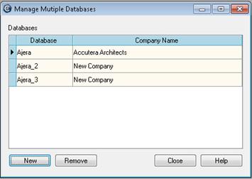 Manage multiple databases Manage multiple databases Step 1: Create multiple databases Ajera Cloud clients: You do not complete this task. Contact Ajera Support to request additional databases.