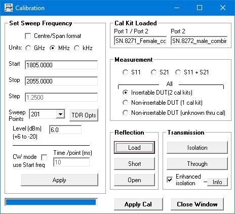 6.5 Setting up calibration parameters Click Calibration to open the Calibration window: 1. Set sweep parameters The cal kits that you have loaded 3. Select measurement required 2.