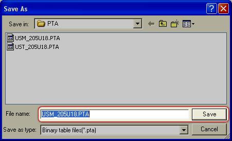 Fill in file name, select file destination folder and click Save. ReadWrite Map (PTA) file window appears again. Click Exit.