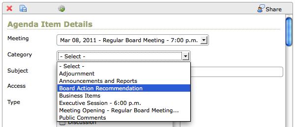 the item by selecting it from the Meeting drop down