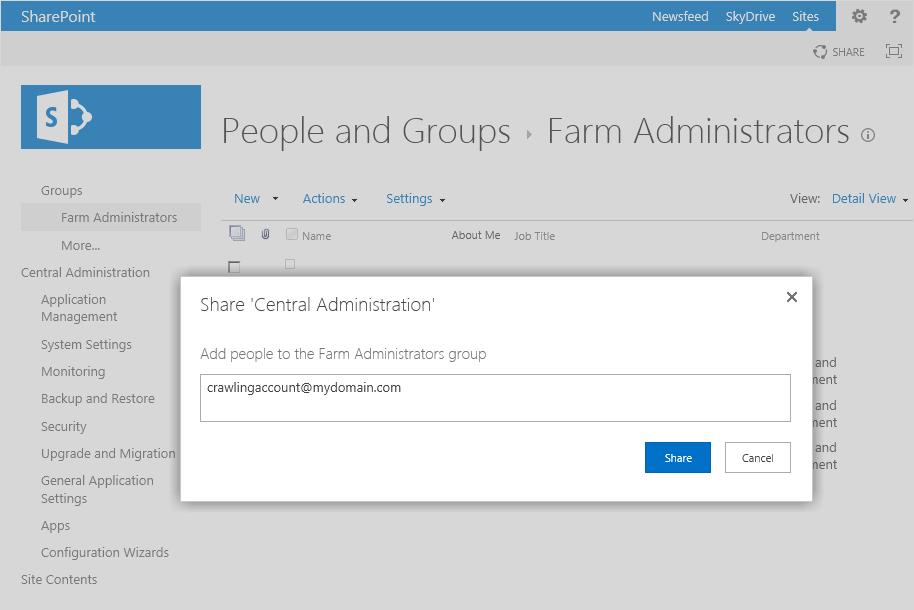 box, add the crawling account, and then click Share. 5.7.2 Microsoft SharePoint 2010 1.