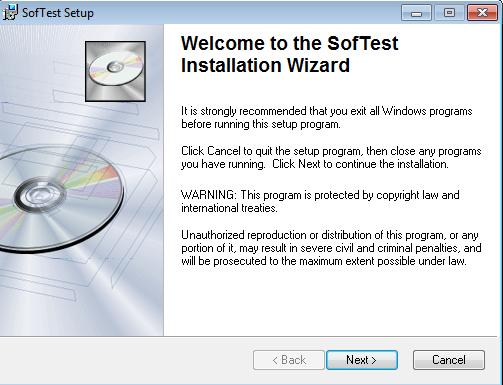 g. When the initial download completes, you may get a security warning message Click Run on this prompt. Mac users, Click on 'Install SofTest' and follow the on-screen instructions. h.