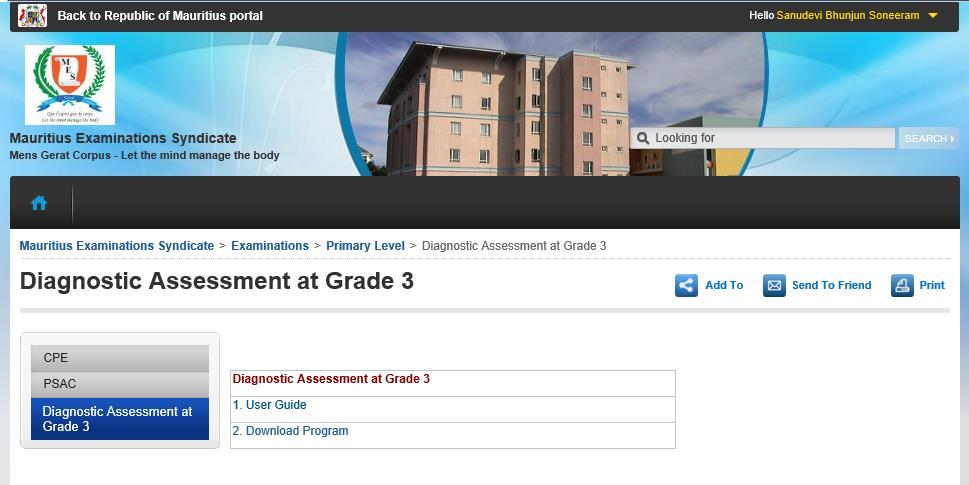 OR, Go to Quick Links found in the right-hand side bar of the Home Page (indicated above), and click on [Diagnostic Assessment at Grade 3] 2.