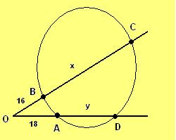 8) In the figure below triangle OAB has an area of 7 and triangle ODC has an area of 88. Find x and y.