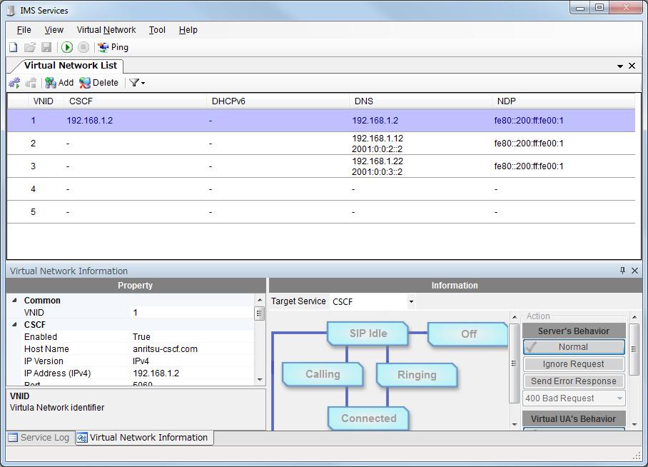 Simple IMS Service Test Environment with Built-in Server IMS Service Function Built-in IMS Service function provides service test environment, such as VoLTE and SMS over IMS IMS Service Window IMS