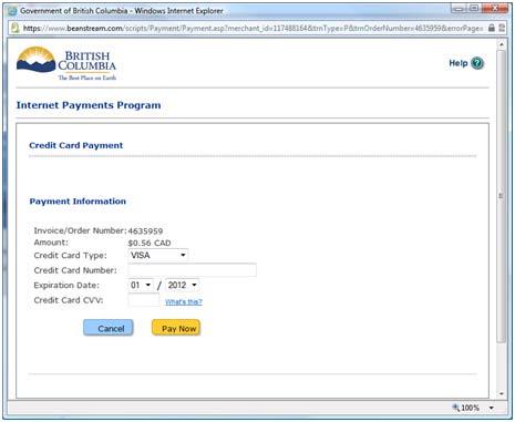 4.4.2 - Online Payment A new window opens for making a secure online payment with