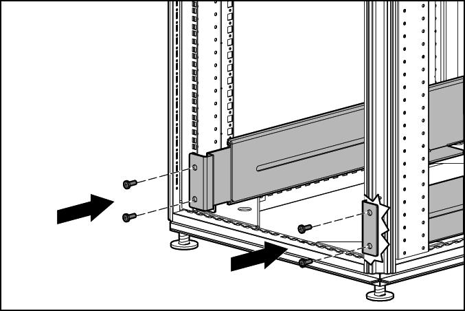 Insert screws through the mounting rail into the cage nuts or clip nuts.
