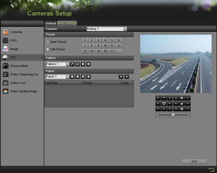 Figure 129 More Settings of PTZ Configuration 3. Select the camera to test in the Camera dropdown list. 4.