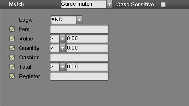 Guide match Click to select Guide match, and then check the boxes according to which kinds of criterion when do searching, like item