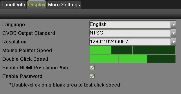 Figure 66 Display Menu The settings available to configure in this menu include: Language: The default language used is English.