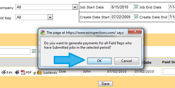 Choose a Contractor Company or Field Rep (or leave the setting to all, to choose all contractor companies or all field reps). Use the calendar icon ( ) to choose a time period to issue a payment over.
