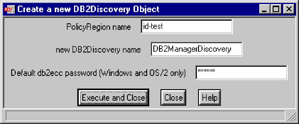Discovering DB2 instances Figure 12. Create a new DB2Discovery Object dialog box 3. Type a unique label for the icon representation of the DB2Discovery object in the new DB2Discovery name text box. 4.