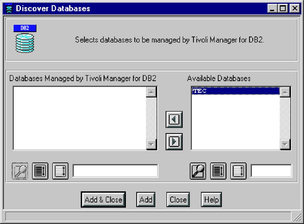 1. Double-click the policy region to display the Policy Region dialog box. 2. Right-click the instance object icon. 3. Select Discover Databases to display the Discover Databases dialog box. 4.