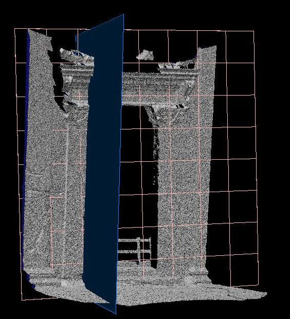 6 ters is implemented. The extraction of straight edges from laser scanner data is simplified, if the required line is defined by two intersecting planar surfaces as it is demonstrated in figure 7.