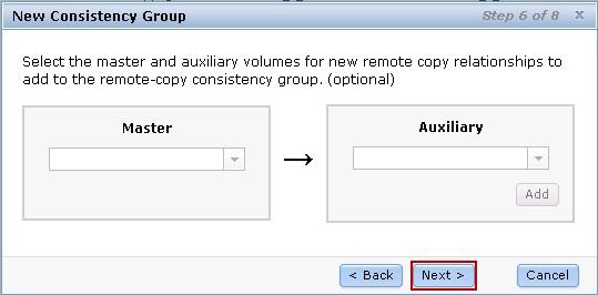 Click Next to continue or add additional master and auxiliary volume to create new