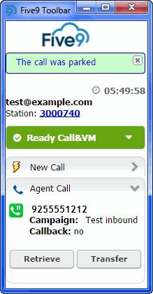 Processing Calls Managing Calls on Hold and Parked Calls Parked call notification. New call tab.