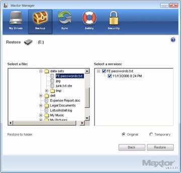 Figure 24: Restore Historical Version Step 2: Select a file and file version to be restored and click Restore.