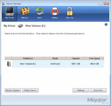 Step 10: Double-click the Maxtor Manager icon to open the OneTouch application: Figure 9: OneTouch Application You re ready to use your Maxtor OneTouch 4 drive.
