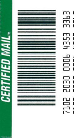 PLACEMENT OF LABLES ON LETTERS Return address Green Certified Bar Code Post Office Label lllllllllllllllllllllllllllllllllllllllllllllllllll 00000011111222223333 FRONT OF LETTER Postage Stamp Place