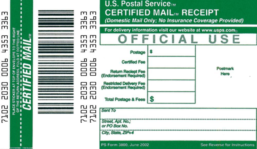 SPECIAL MAIL SERVICES Certified Mail service provides the sender with a mailing receipt. The recipient signs a delivery receipt PS Form 3849.