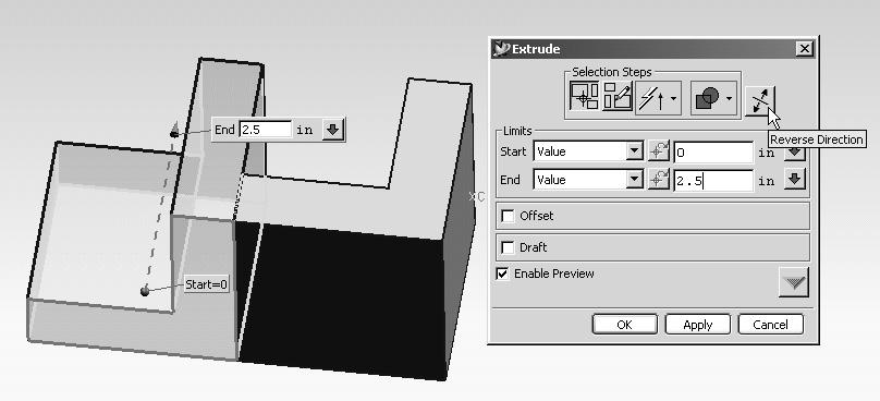 Parametric Modeling Fundamentals 2-27 12. In the Extrude popup window, enter 2.