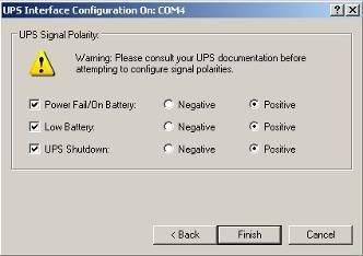 5: The default values for the Interface Configuration are what the J2 UPS uses, therefore just click Finish.
