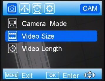 1) Video Size Select video resolution (in pixels per frame).