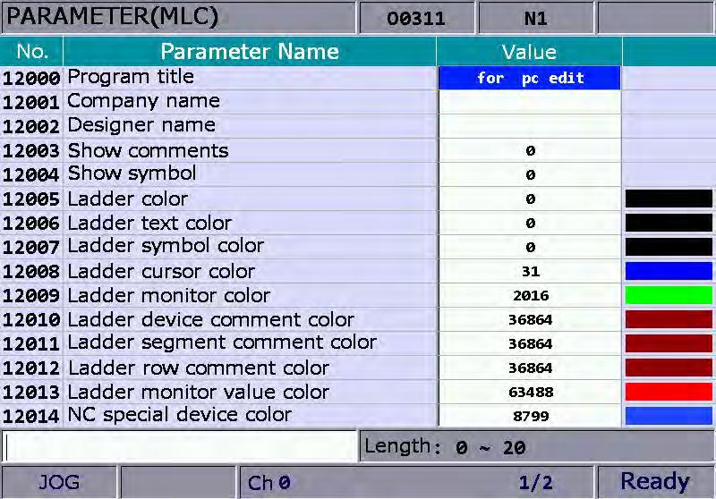 Chapter 9: PAR Group NC300 9.9 MLC setting This function sets up the display environment of the component device and color of the MLC ladder diagram.