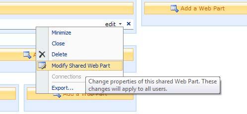 Adding The Image: (1) Click Edit beside the web part you just added, select Modify Shared Web Part (2) This