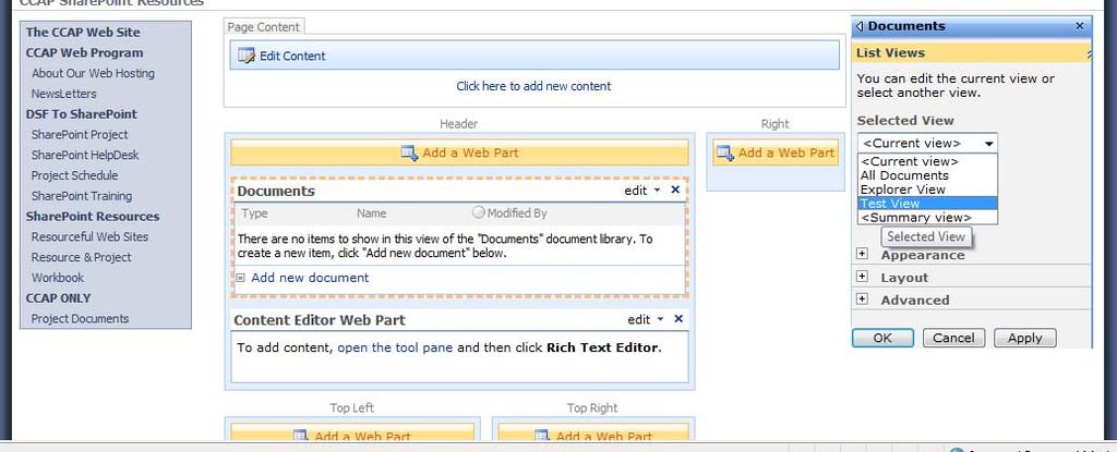 Click Edit beside the web part you just added, select Modify Shared Web Part 2.
