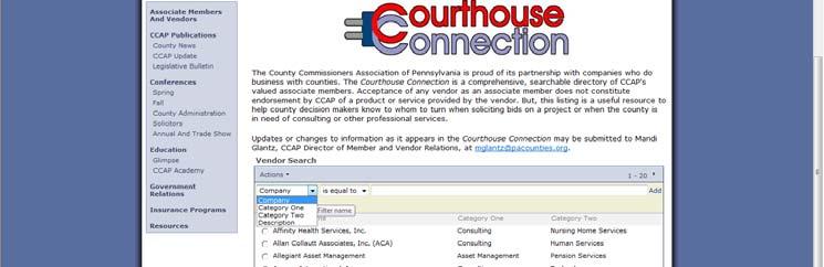 SECTION 17 EXAMPLES OF THINGS TO DO 1. Directories a. The Courthouse Connection 1. What is it? (1) Reflects all the CCAP Associate members. (2) Is located at: http://www.pacounties.