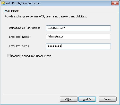 Figure 35: Sample details to add Exchange Server 6. Click "Next".