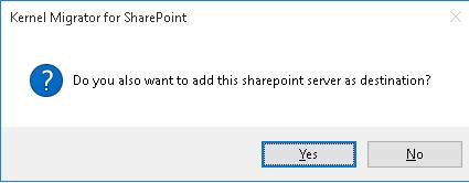 Figure 80: "Add New Site" wizard with the selected site 7. Click "OK". 8. The following message box appears that asks whether to add this SharePoint Site also as the destination or not.