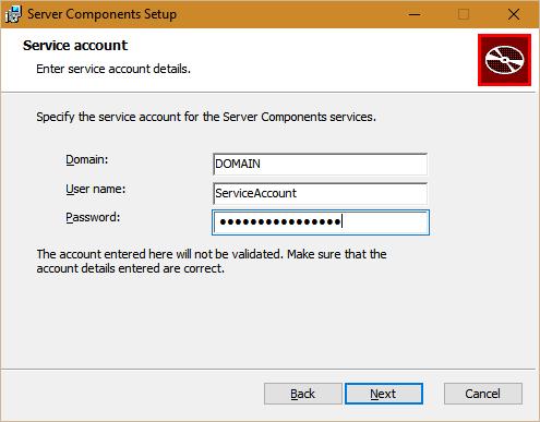 Install/Upgrade process Figure 9: Service account details The next screen allows for changes to be made to the database settings.